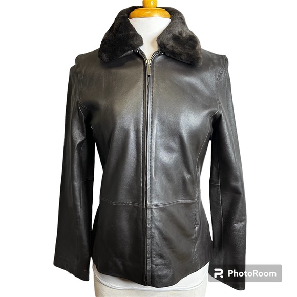 BLASSPORT small dark brown leather jacket with fur collar - Picture 7 of 7